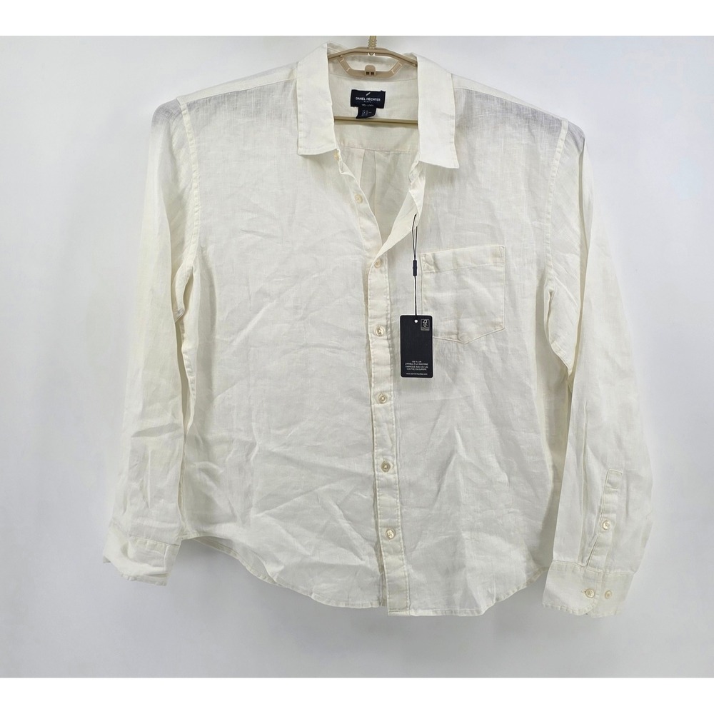 Daniel‎ Hechter Men XL Shirt White Linen Long Sleeve Button Down Pocket Top NWT